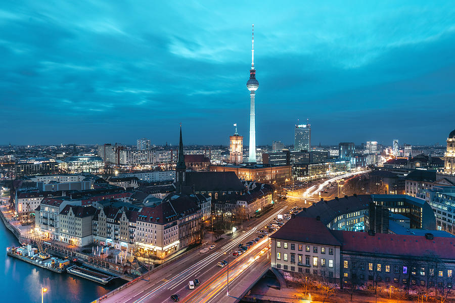 blue hour over Berlin cityscape Photograph by Golero