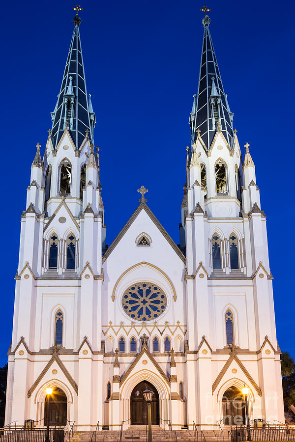 Blue Hour Over St. John the Baptist Catherdral Savannah Georgia Photograph by Dawna Moore Photography