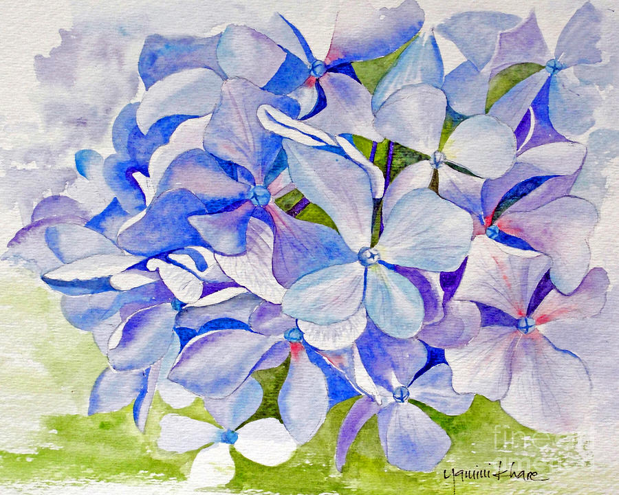 Summer Painting - Blue Hydrangea by Yamini Khare