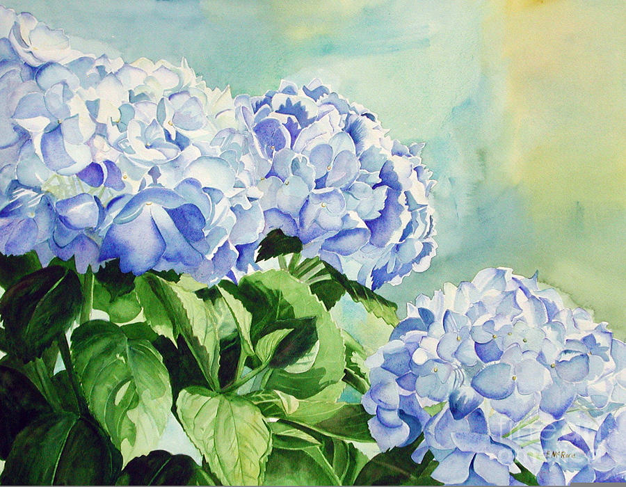 Spring Painting - Blue Hydrangeas by Elizabeth  McRorie
