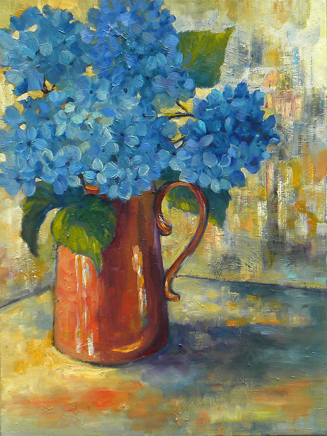 Blue Hydrangeas Painting by Peggy Wilson