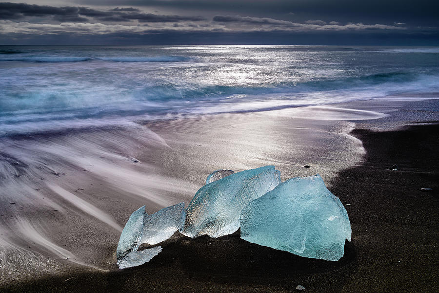 Blue Ice-black Sand Jokulsarlon Beach Photograph by Larry Gerbrandt