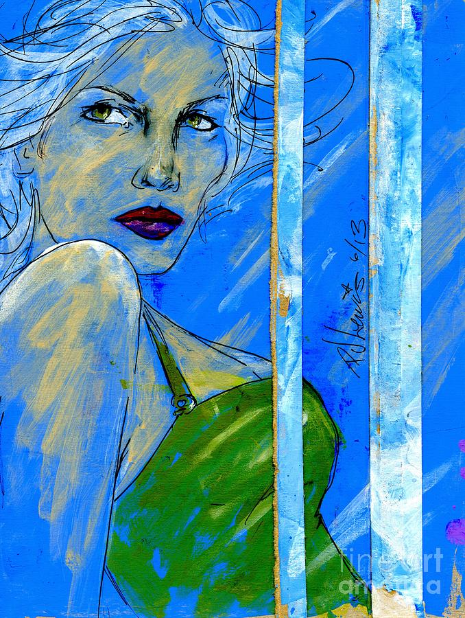 Blue in green Painting by PJ Lewis