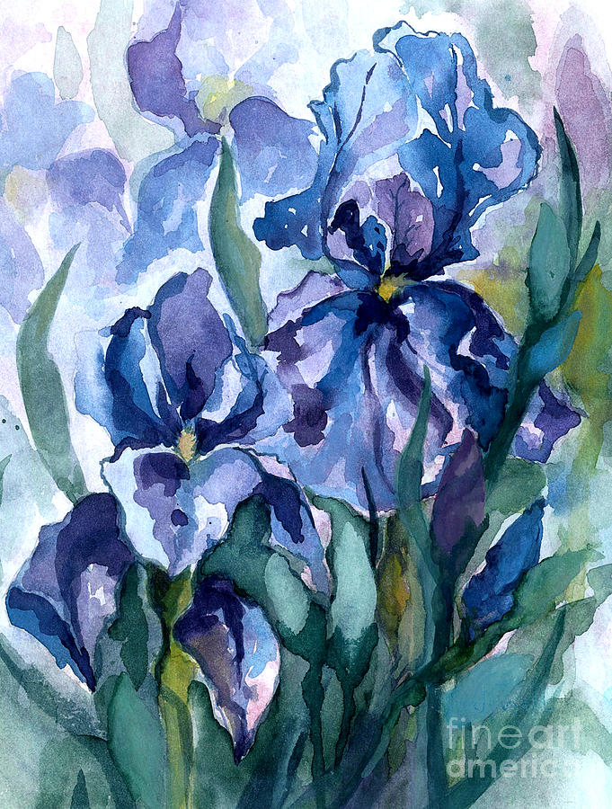 Flowers Still Life Painting - Blue Iris by Barbara Jewell