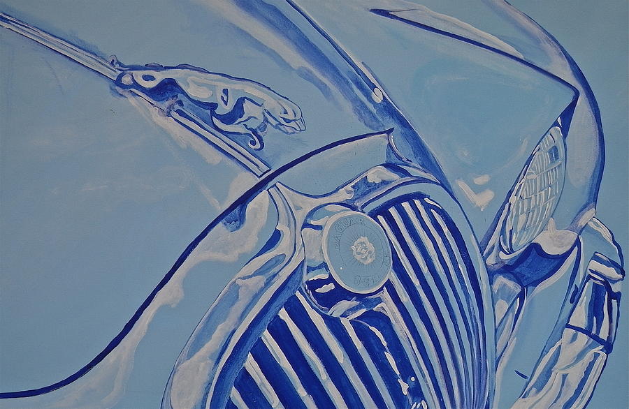 Vintage Blue Jag Car  Sketch Painting by Anna Ruzsan