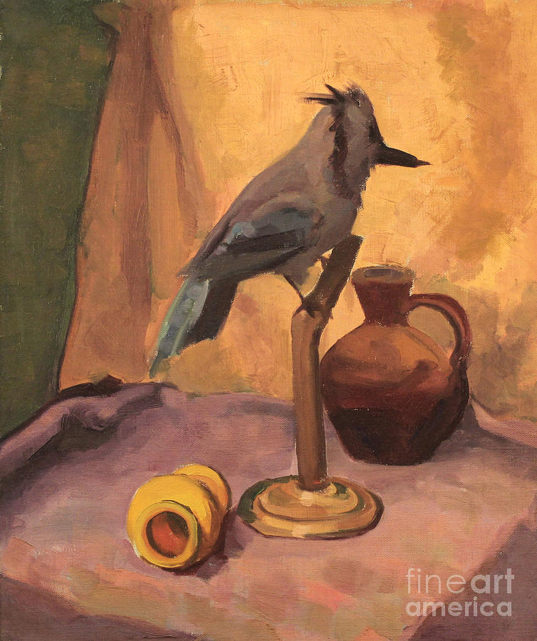 Blue Jay and Pottery 1929 Painting by Art By Tolpo Collection