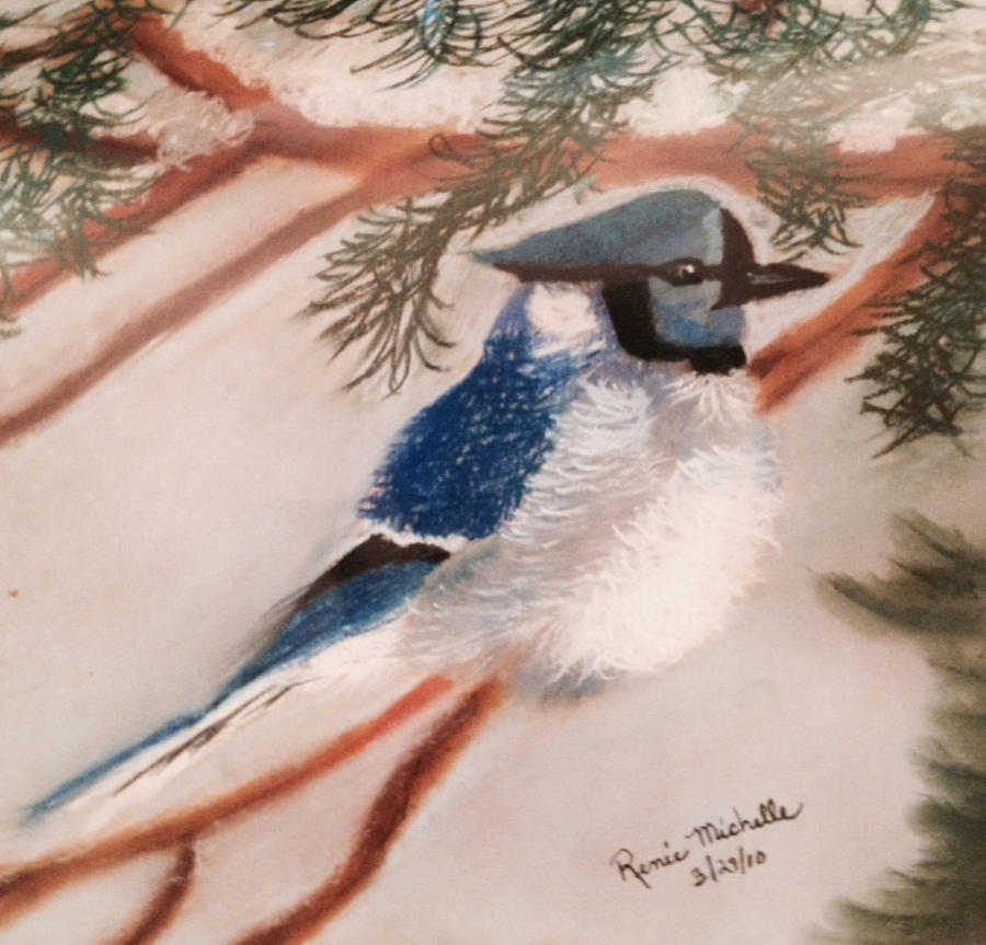 Blue Jay in Winter Pastel by Renee Michelle Wenker