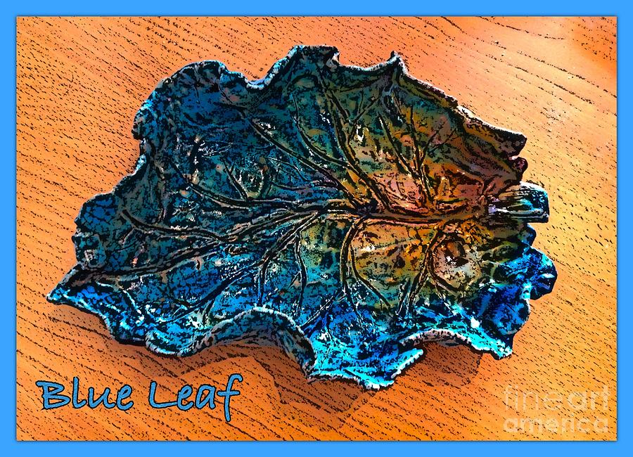 Blue Leaf Ceramic Design 2 Ceramic Art by Joan-Violet Stretch