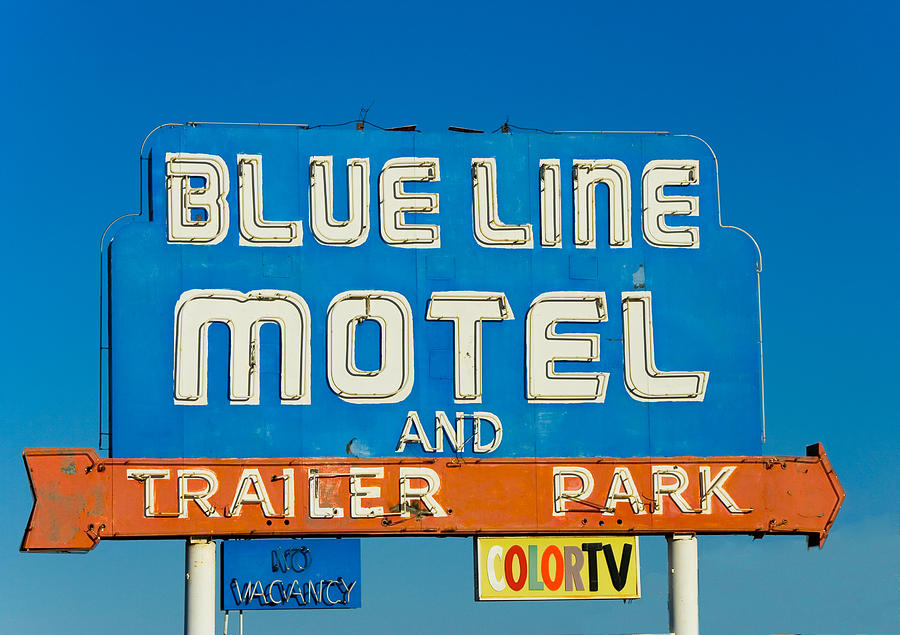 Desert Photograph - Blue Line Motel and Trailer Park by Matthew Bamberg