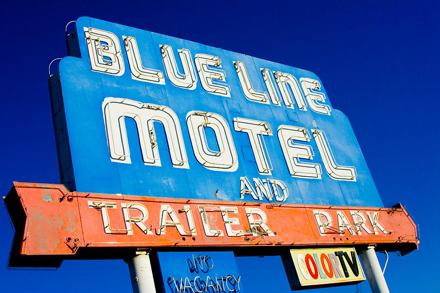 Desert Photograph - Blue Line Trailer Park Motel by Matthew Bamberg