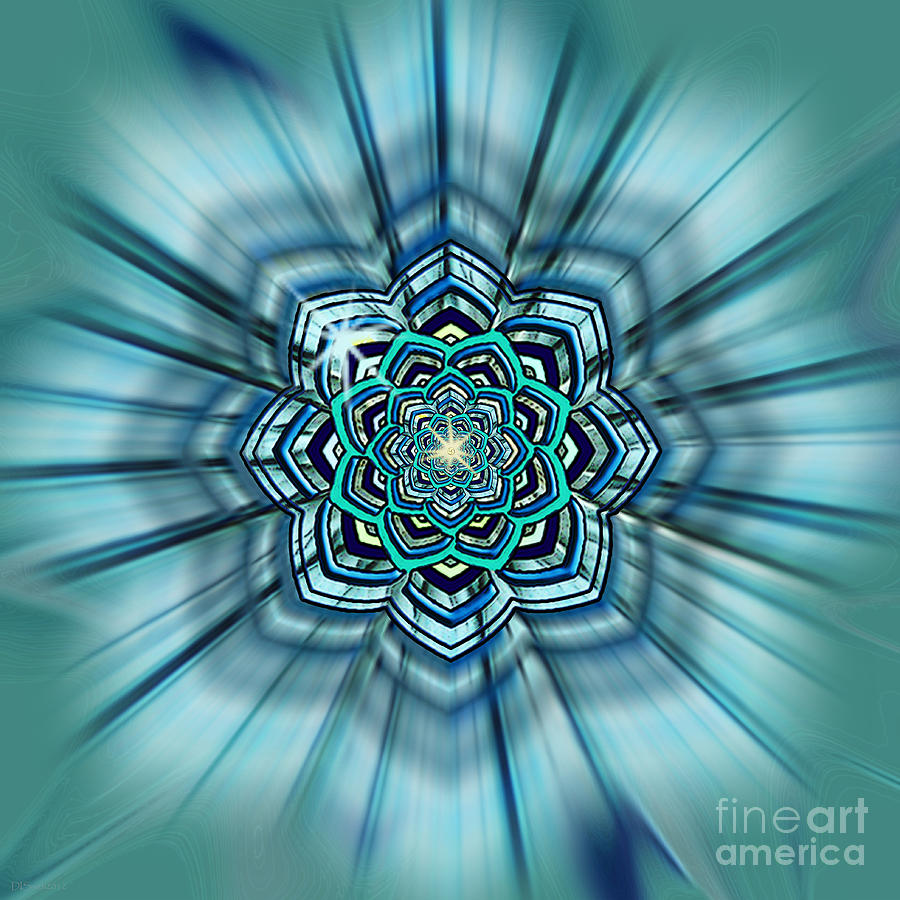 Abstract Digital Art - Blue Lotus Mandala by Deborah Smith