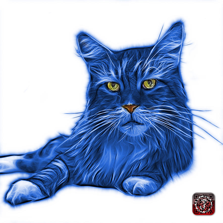 Blue Maine Coon Cat - 3926 - WB Painting by James Ahn