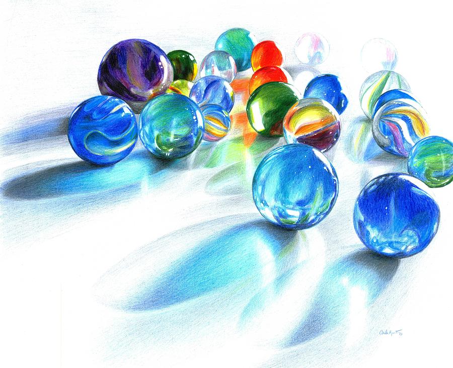 Ball Drawing - Blue Marble Reflections by Carla Kurt