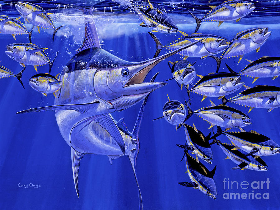 Swordfish Painting - Blue marlin round up Off0031 by Carey Chen