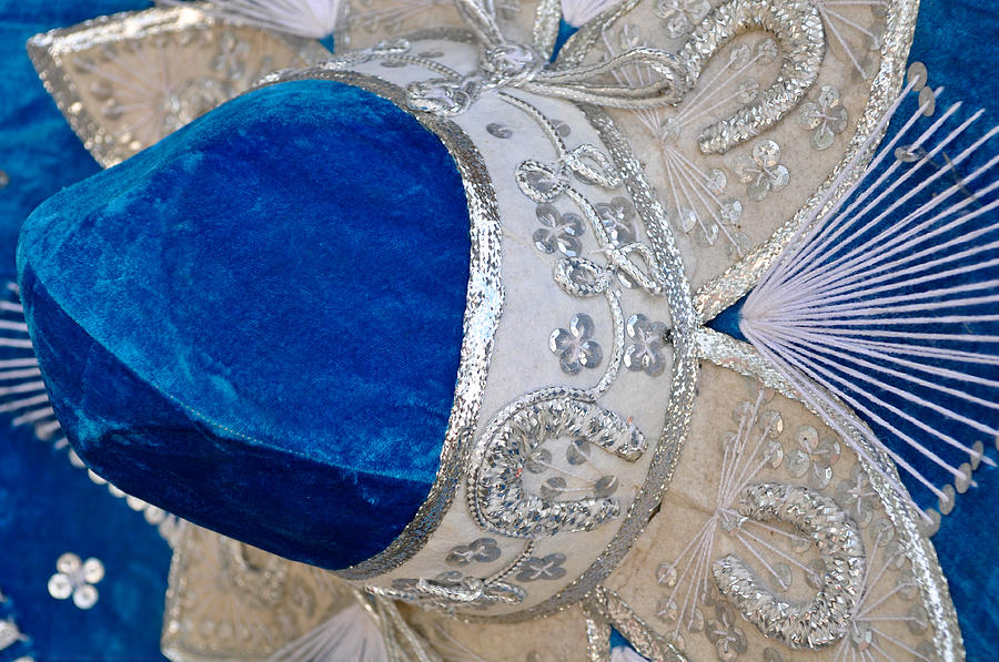 Hat Photograph - Blue Mexican Sombrero Close Up by Brandon Bourdages