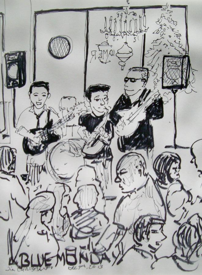 Black And White Painting - Blue Monday Jam reunion  by James Christiansen