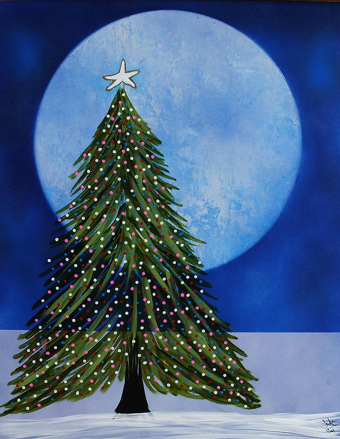 Blue Moon Christmas Tree Painting by Frank Carter