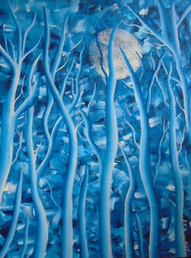 Blue moon forest  Painting by Staci Lyons