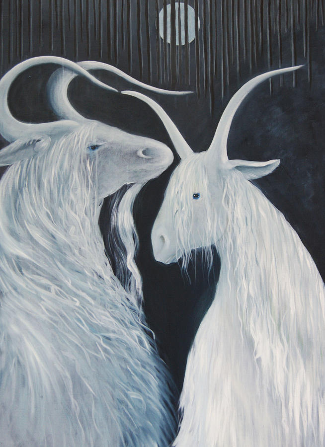 Blue Moon Goats Painting by Tone Aanderaa