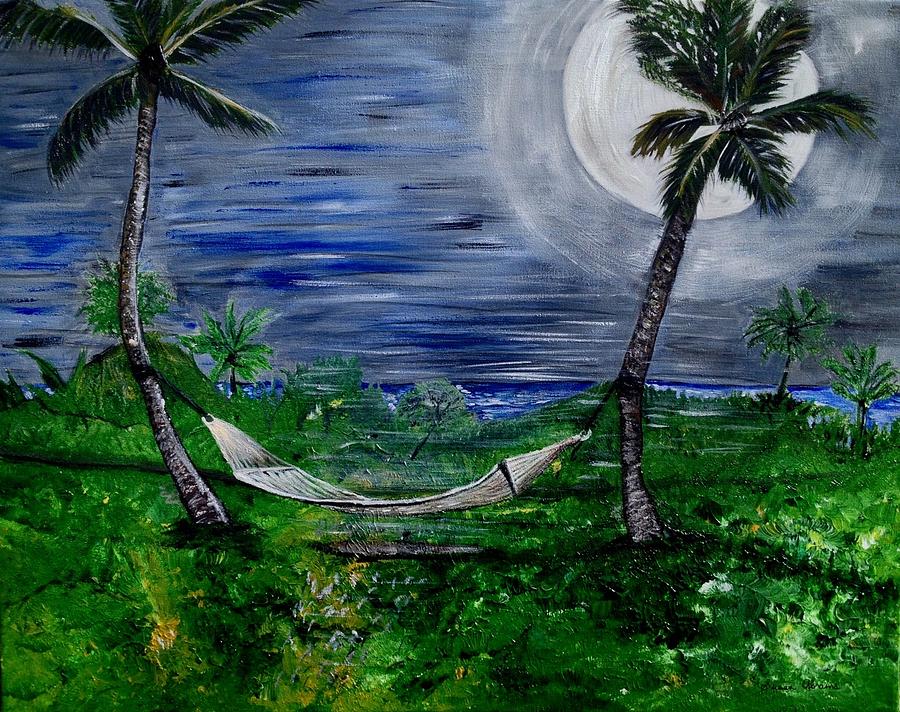 Landscape Painting - Blue Moon Hammock by Susan Abrams
