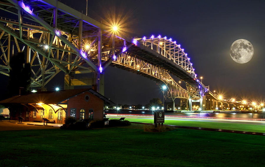 Blue Moon Over Bluewater Bridge Photograph by Michael Petrick