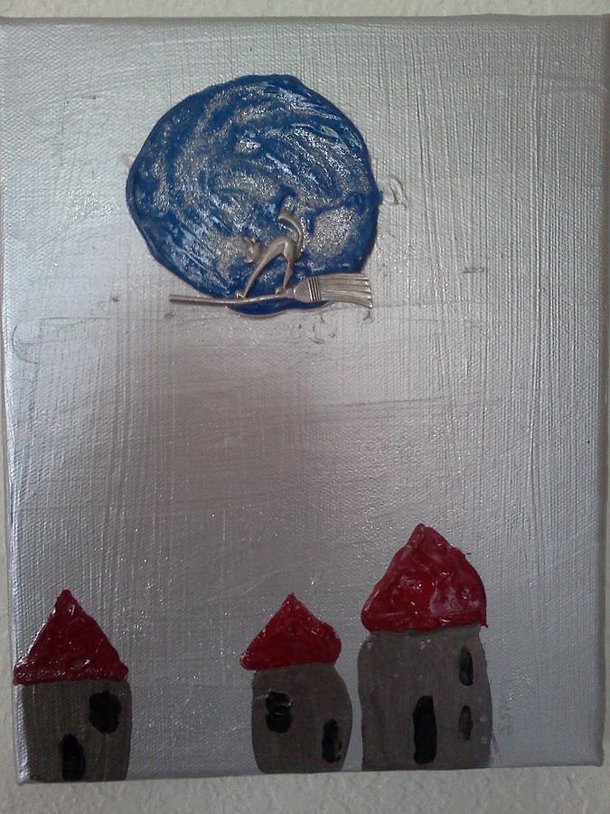 Blue Moon Red Roof Painting by Susan Voidets