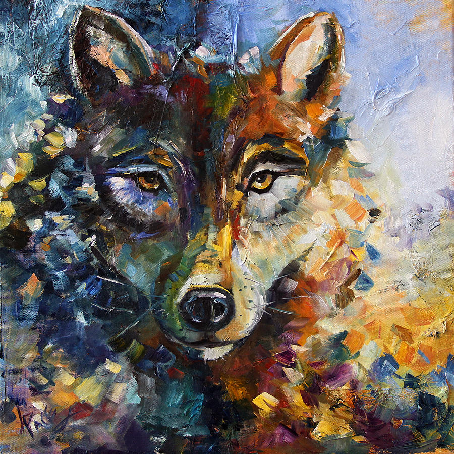 Blue Moon Wolf Painting by Laurie Pace