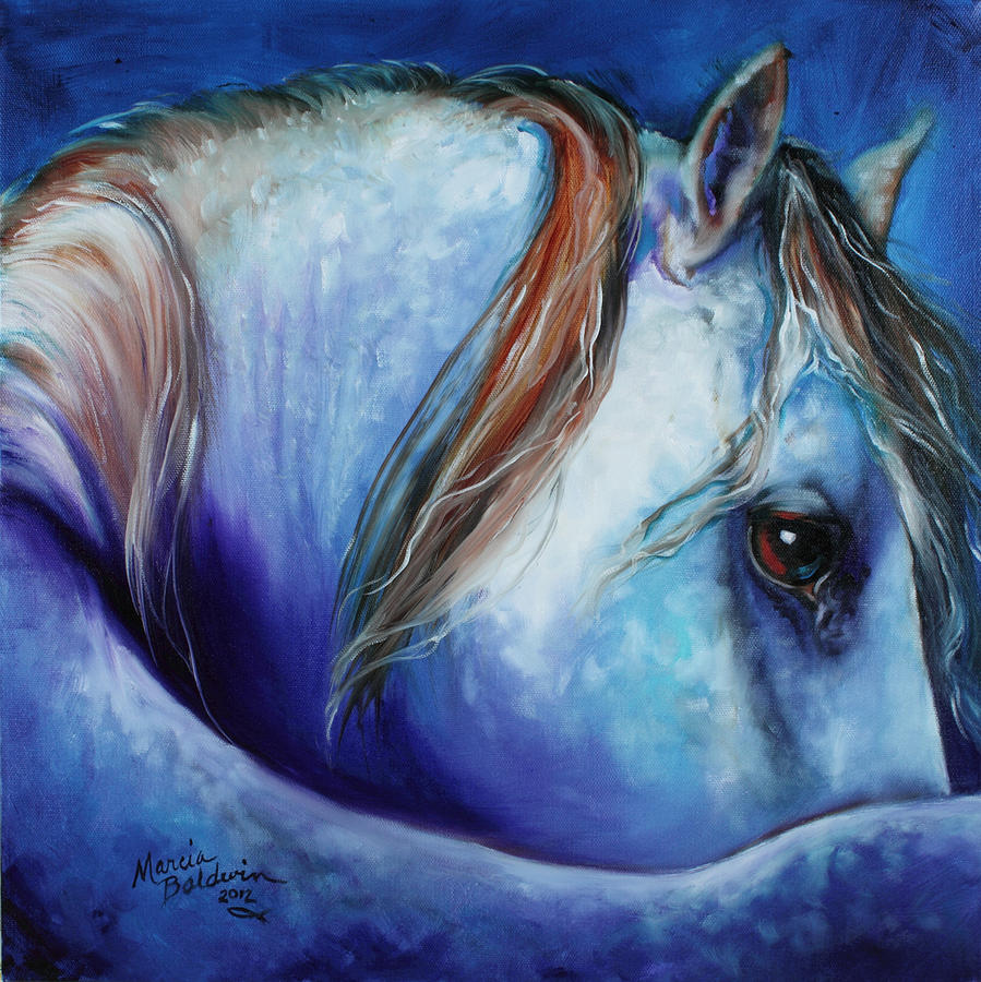 Abstract Painting - Blue Moonstruck Arabian by Marcia Baldwin