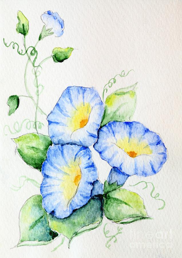 Blue Morning Glories Painting by Pattie Calfy
