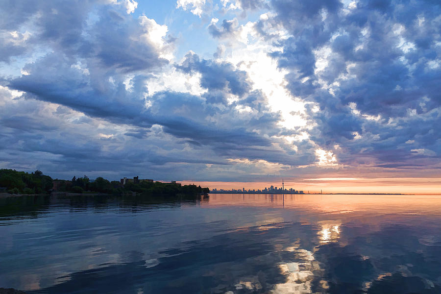 Blue Morning Zen - Toronto Skyline Impressions Digital Art by Georgia Mizuleva