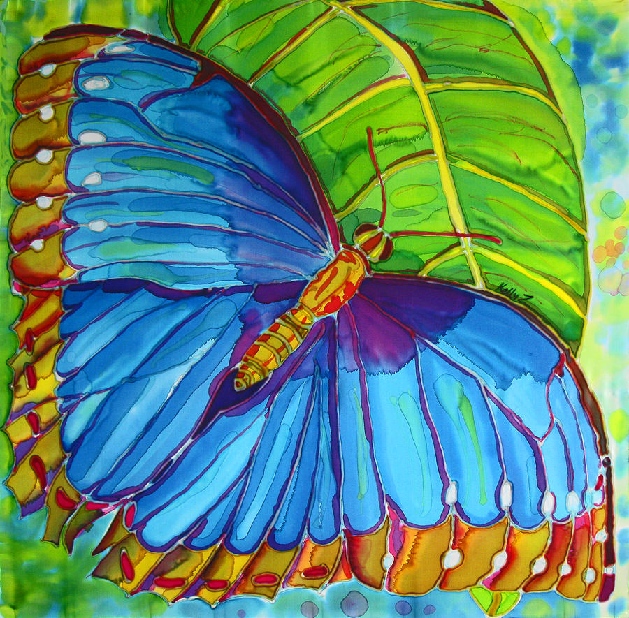 Blue Morpho Butterfly on Zebra Painting by Kelly Smith