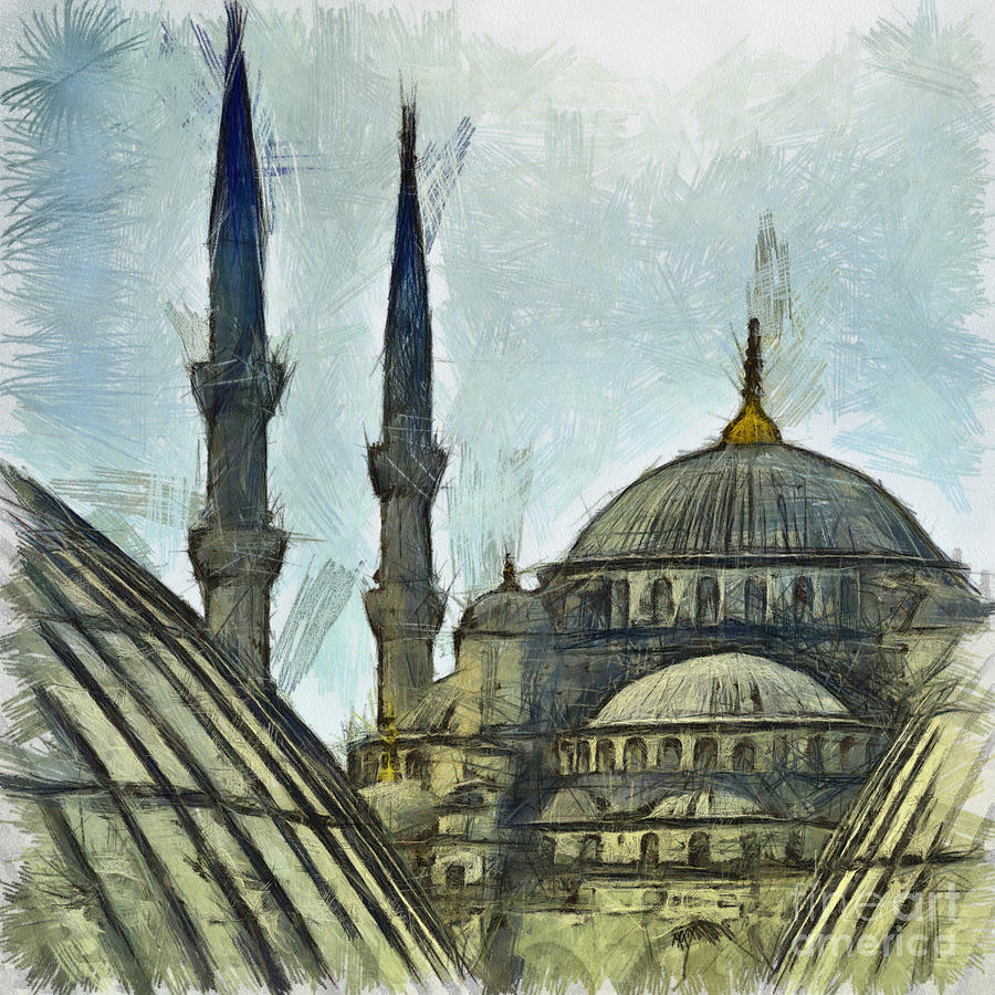 Blue Mosque Drawing Drawing