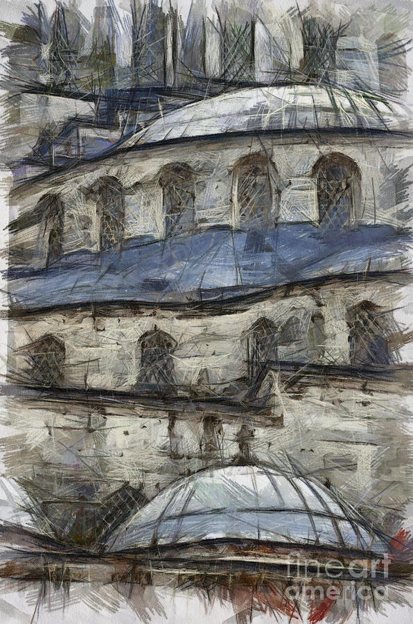 Byzantine Drawing - Blue Mosque sketch by Antony McAulay