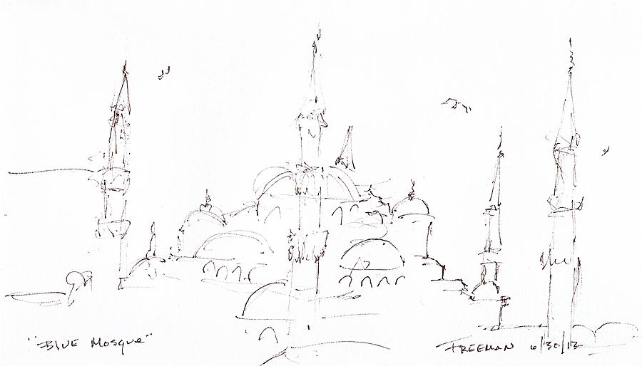 Blue Mosque Drawing by Valerie Freeman