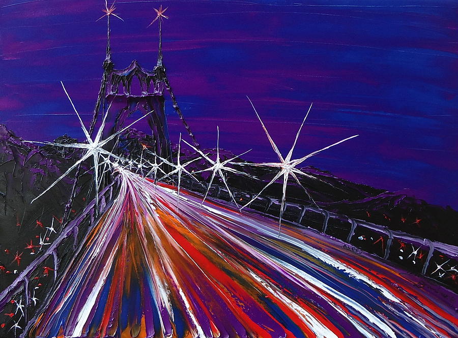 Blue Night Of St. Johns Bridge 10 Painting by James Dunbar