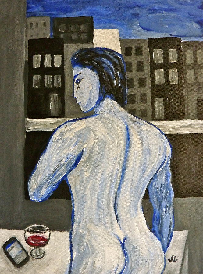 Blue Nude Contemplating Painting by Victoria Lakes