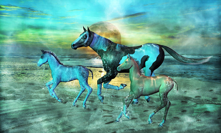 Blue Ocean Horses Mixed Media