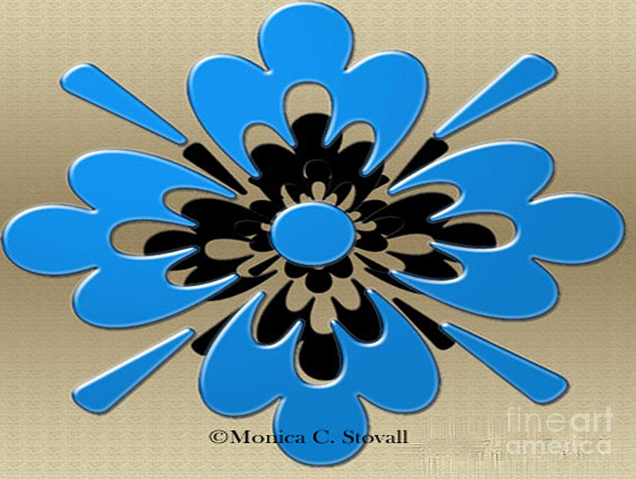 Blue on Gold Floral Design Digital Art by Monica C Stovall
