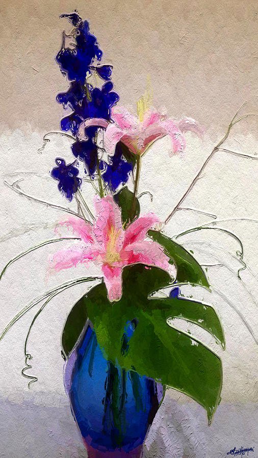Blue Orchids in Vase Digital Art by Anthony Fishburne