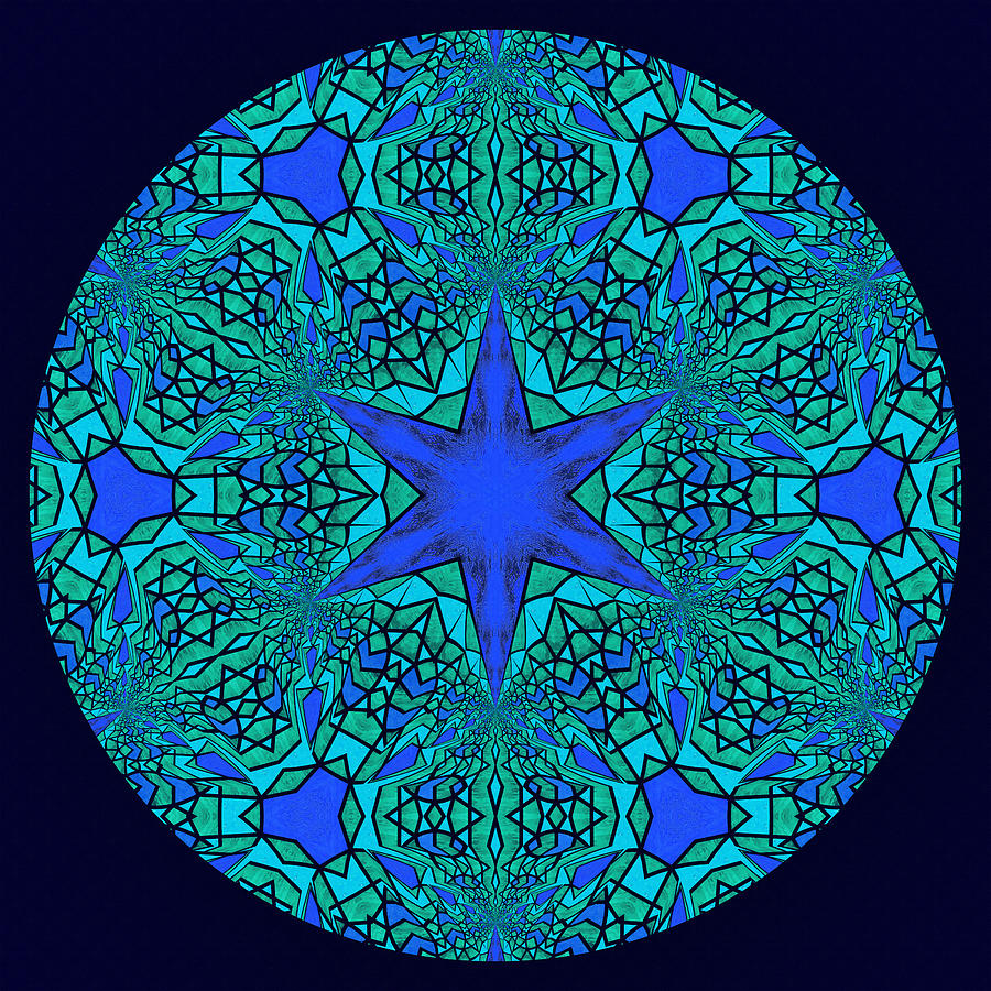 Abstract Digital Art - Blue Ornamental Mandala by Georgiana Romanovna