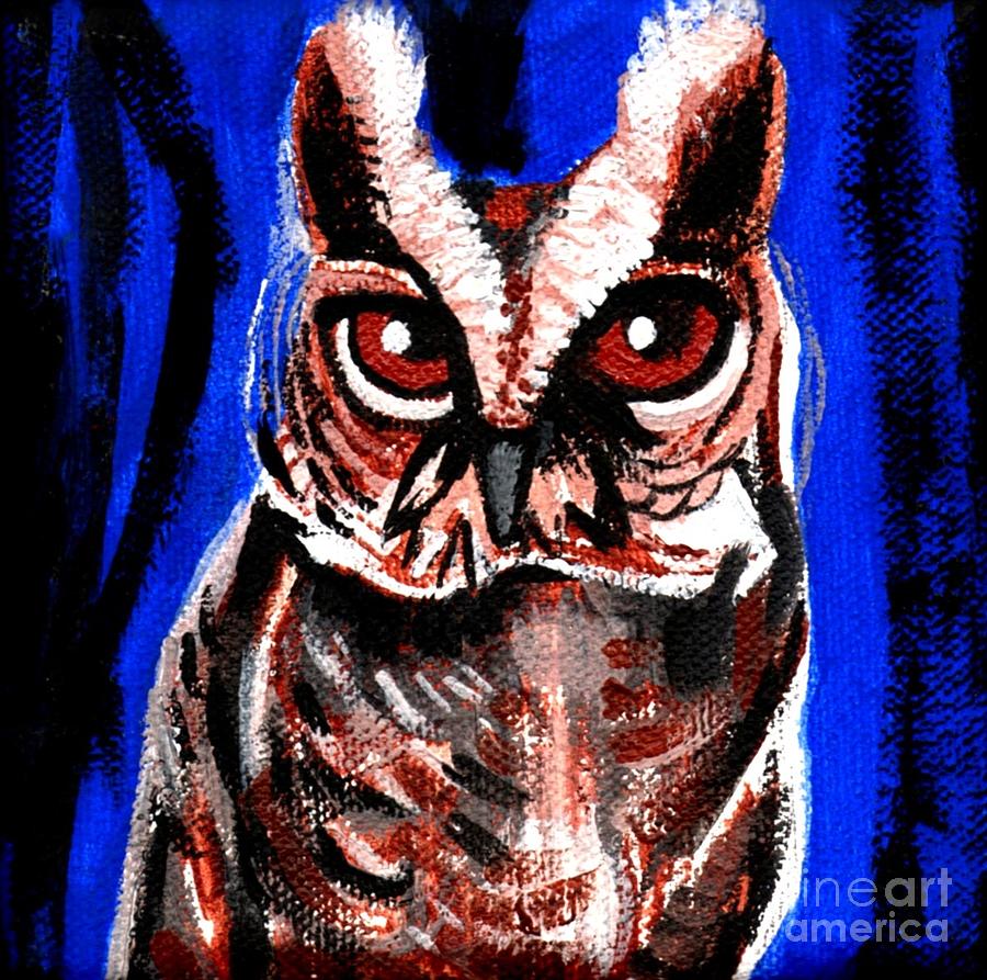 Owl Painting - Blue Owl by Genevieve Esson
