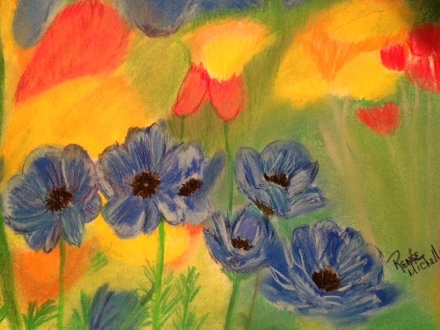 Blue Pansies Pastel by Renee Michelle Wenker