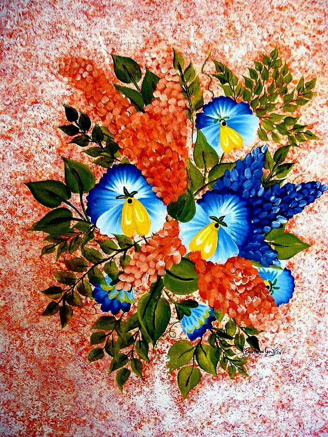 Blue Pansy Bouquet 3 Painting by Barbara A Griffin