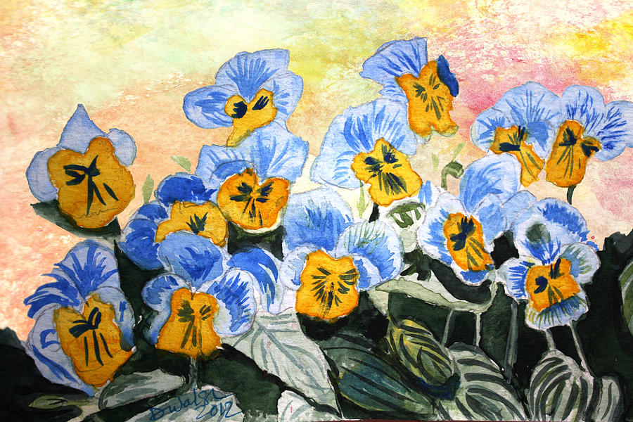 Blue Pansy Painting by Donna Walsh