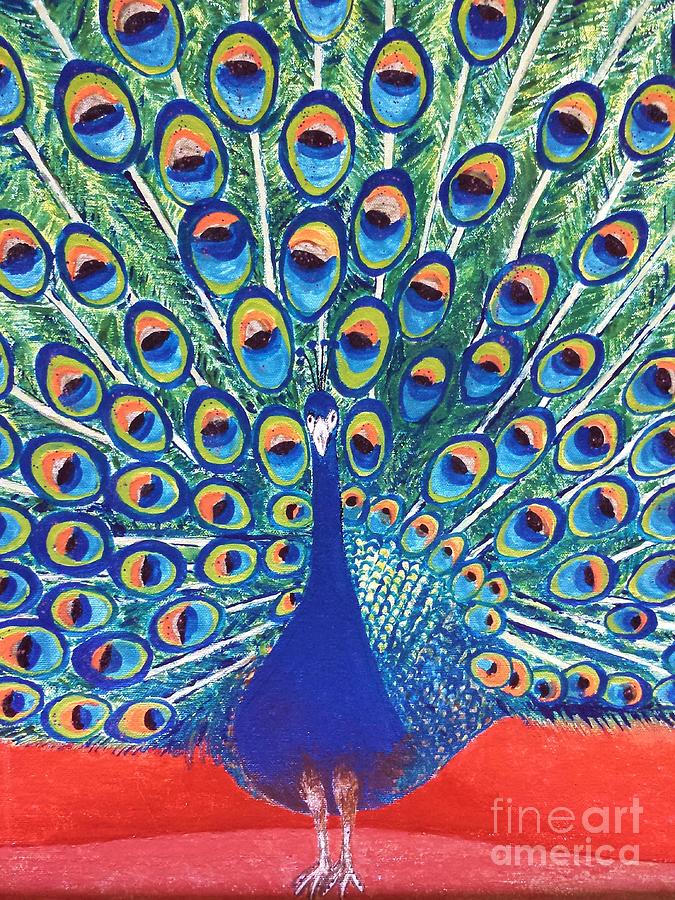 Blue Peacock Painting by Jasna Gopic