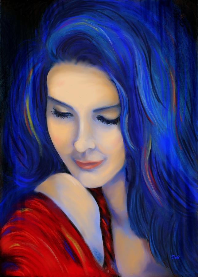 Blue Pensive Painting by Debi Starr
