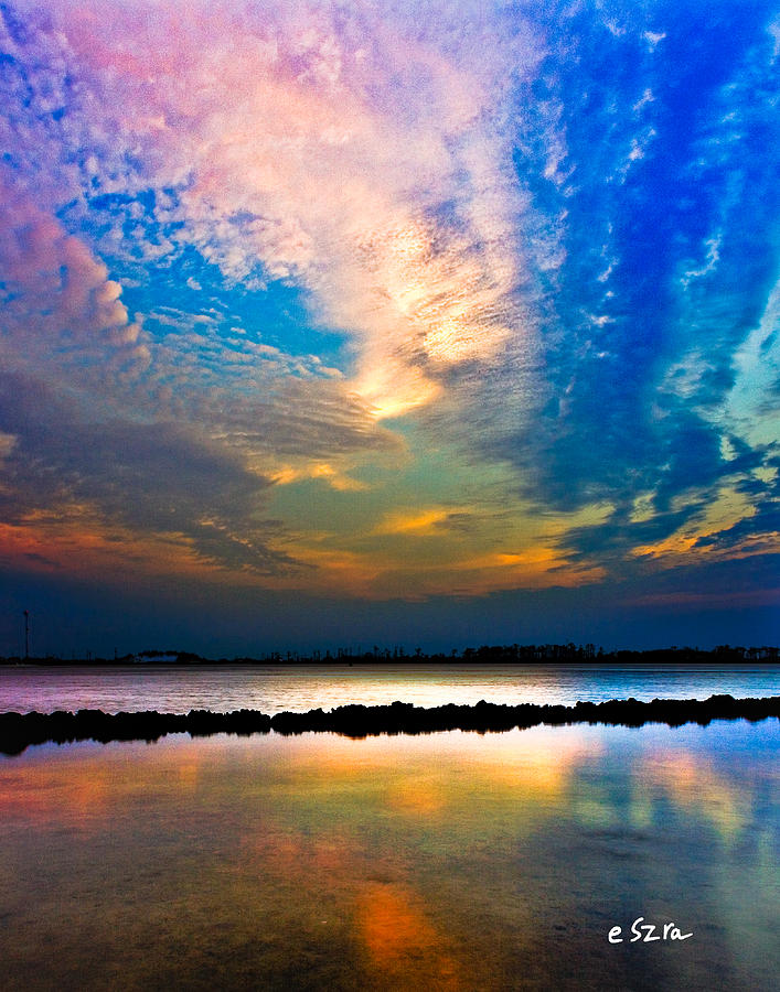 Blue Pink Clouds Reflection Lake Landscape Vertical Panorama Art Prints Photograph by Eszra Tanner