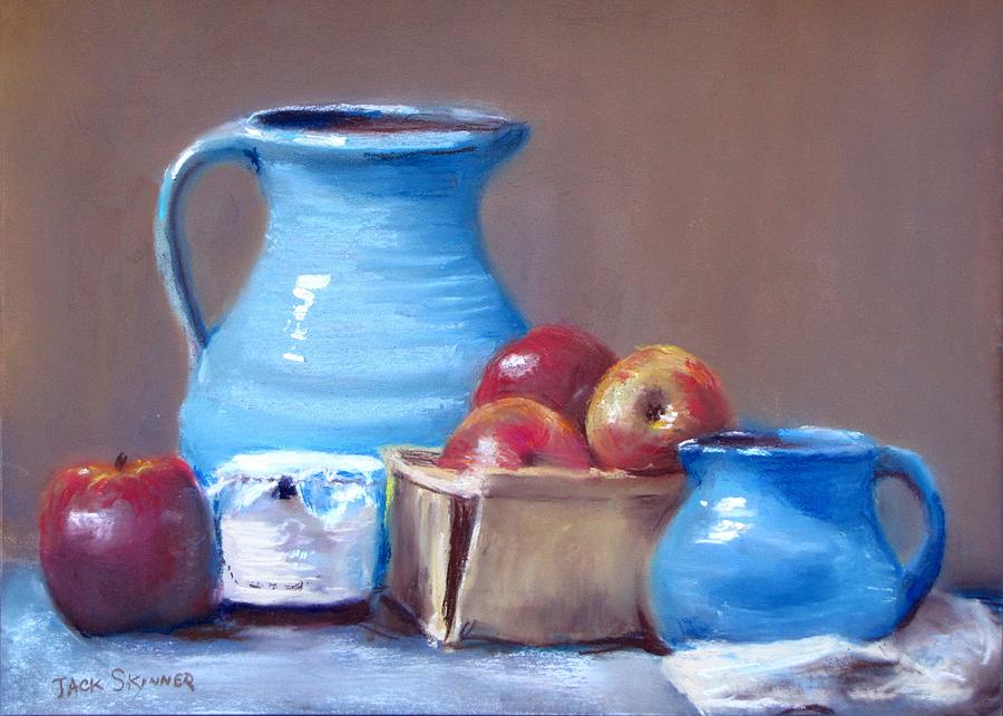 Blue Pitchers and Apples Painting by Jack Skinner