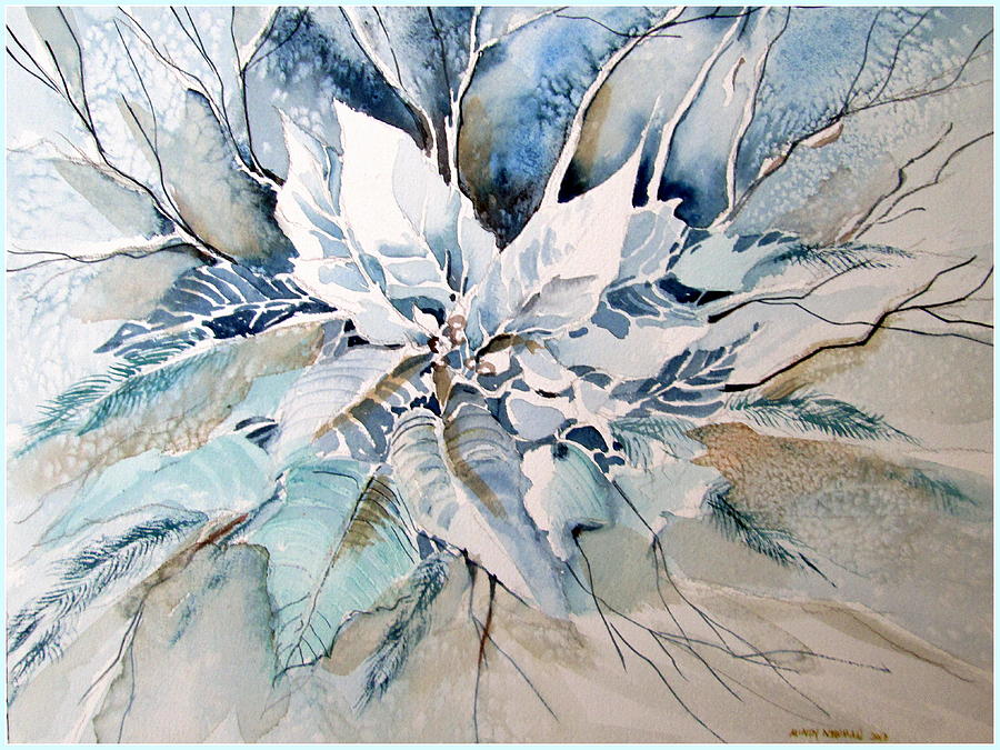 Christmas Painting - Blue Poinsettia by Mindy Newman