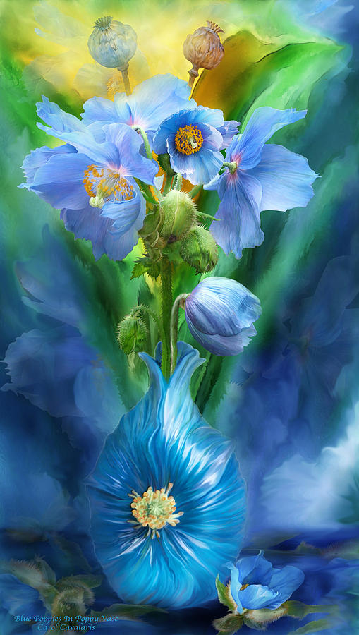 Blue Poppies In Poppy Vase Mixed Media by Carol Cavalaris
